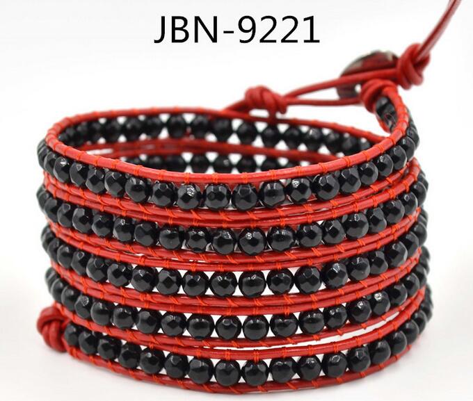 Wholesale black carnelian 5 wrap leather bracelet