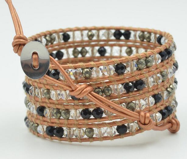 Wholesale black and transparent color 5 wrap leather bracelet