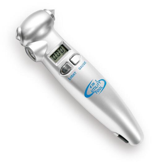 High quality 4 in 1 multi-function with led light and hammer and knife digital tire pressure gauge