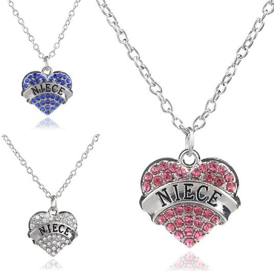Wholesale niece word heart shape pink color necklace