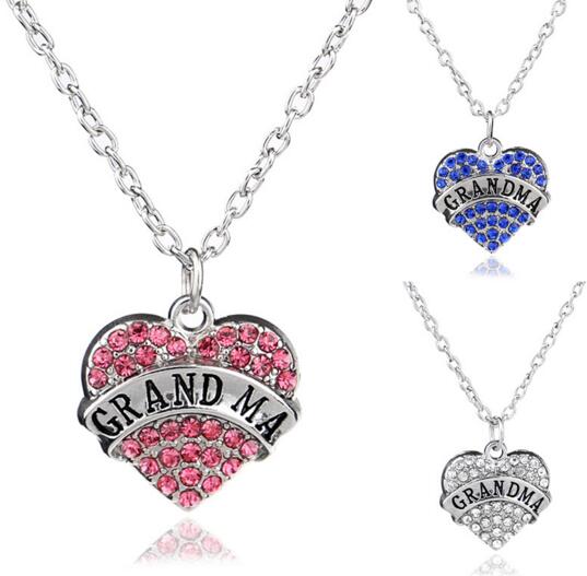 Wholesale grandma word heart shape pink color necklace