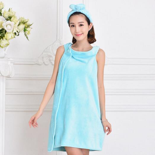 Wholesale blue color coral fleece woman bathrobe skirt with hood for swimming or sleeping