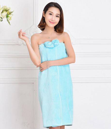 Wholesale blue color coral fleece with bowknot fleece bathrobe skirt for woman