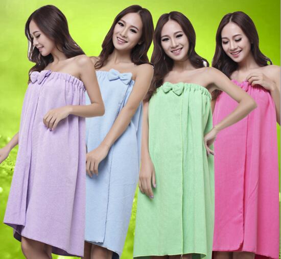 Good quality with bowknot microfiber bathrobe dressing robe for woman