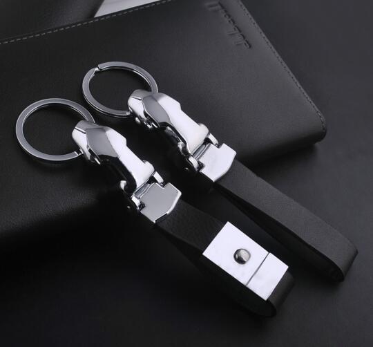 Good quality genuine leather Jaguar shape leather and metal keychain