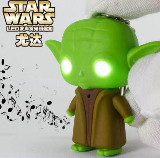 Promotional yoda shape with sound and led light animal keychain