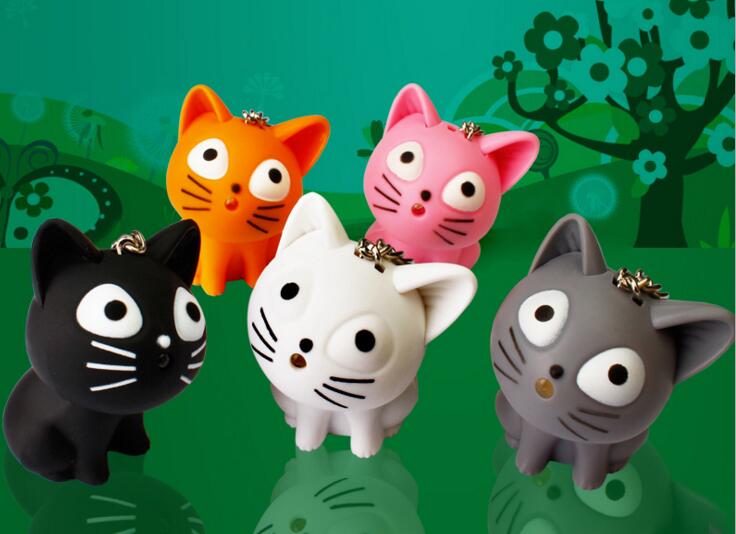 Promotional cheap style cat shape with sound and led light animal keychain for car