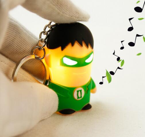 Promotional custom shape Green Lantern shape with sound led keychain