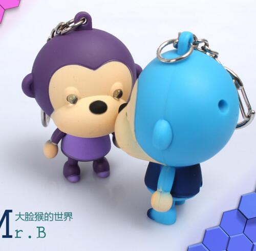 Promotional big face monkey shape with sound and led keychain