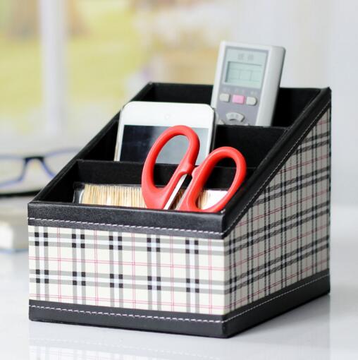Promotional stripe leather tv controller desktop organizer
