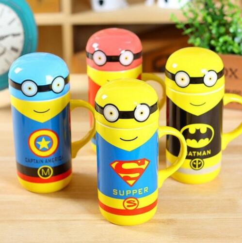 Wholesale yellow color super man ceramic mug