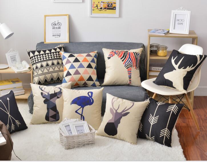 Custom logo digital printing square shape flax cushion pillow