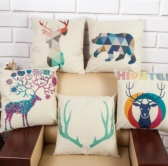 Custom logo giraffe shape square shape flax cushion cover