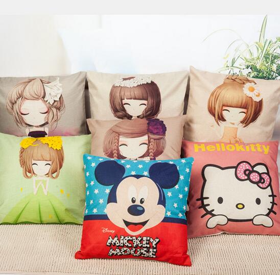 Custom printing logo cartoon picture flax linen throw pillow cover