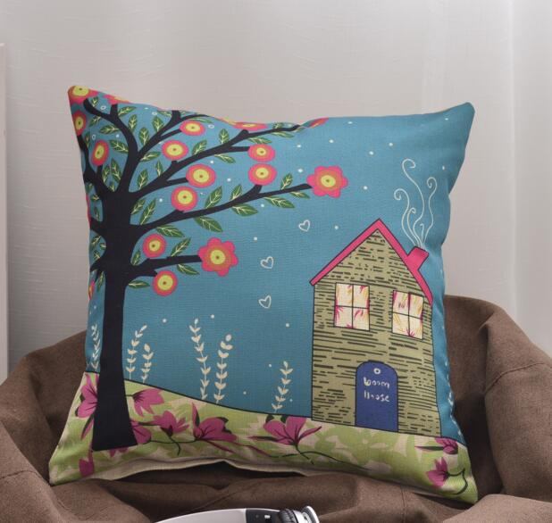 Custom logo printing tree shape square shape flax cushion pillow cover