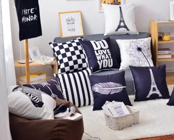 Custom logo digital printing feather design square shape flax cushon pillow cover