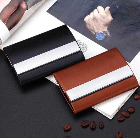 High quality stainless steel black and brown color pu metal name card holder