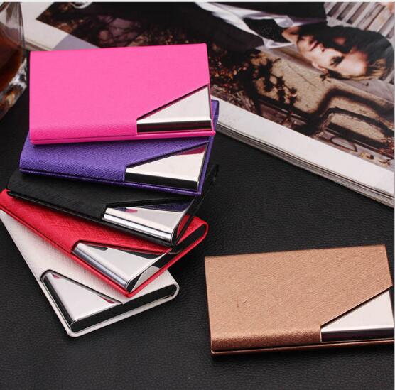 Promotional pink color or blue color pu metal name card holder