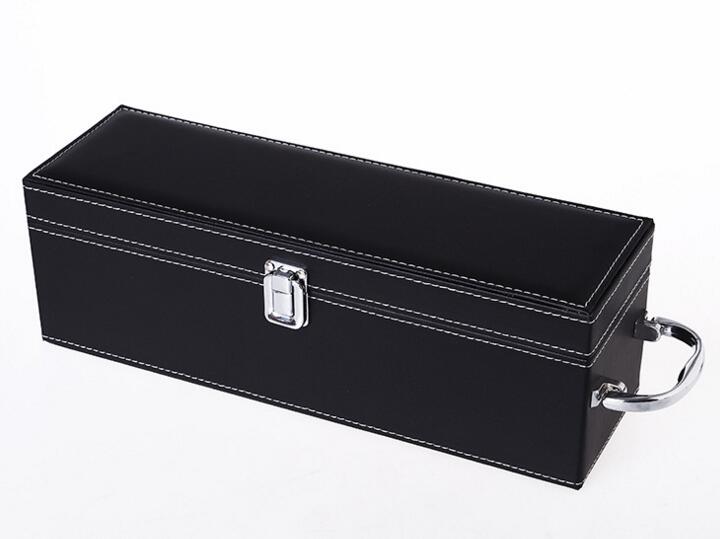High quality custom logo black color pu wine box for single bottle