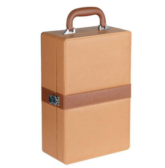 Promtoional custom logo brown color wine box for 2 wine bottle