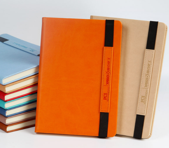 Promotional customize logo emboss logo on elastic rope pu notebook