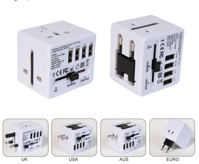 customize logol universal travel adaptor with 4 usb port with AU US UK EU Plug