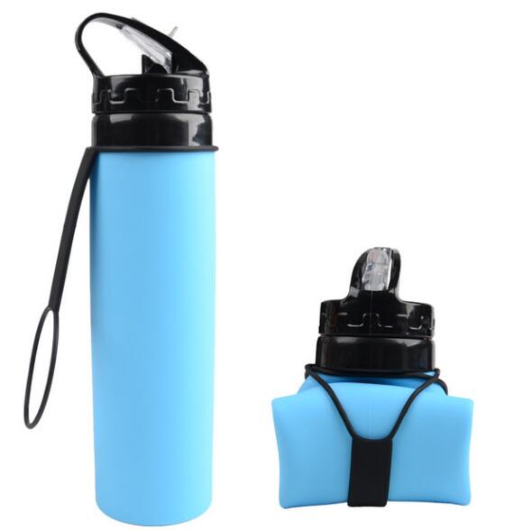 Customize logo 600ml silicone sport foldable cup with handle